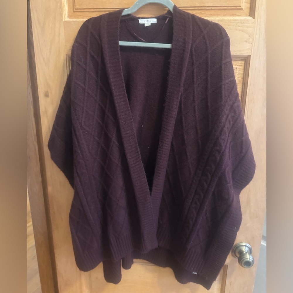 LOFT Deep Burgundy scrawl/open front Poncho Sweater